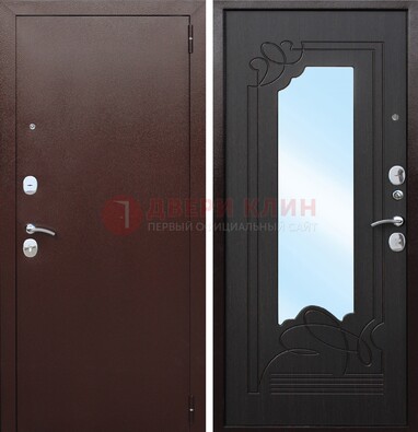 Коричневая стальная дверь с зеркалом ДЗ-18 в Ставрополе