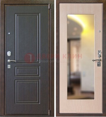 Коричневая стальная дверь с зеркалом МДФ внутри ДЗ-27 в Ставрополе