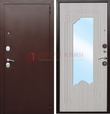 Коричневая металлическая дверь с зеркалом МДФ внутри ДЗ-33 в Ставрополе