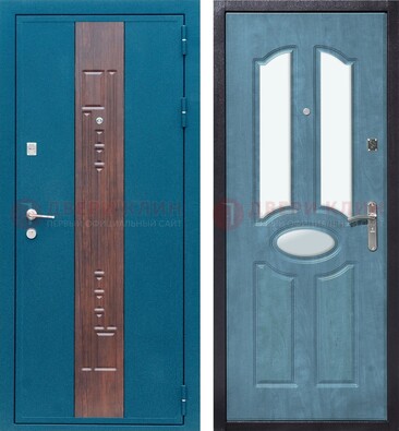 Голубая металлическая дверь МДФ с тремя зеркальными вставками ДЗ-78 в Ставрополе