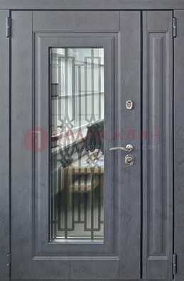 Серая стальная дверь Винорит со стеклом и ковкой ПЛ-29 в Ставрополе