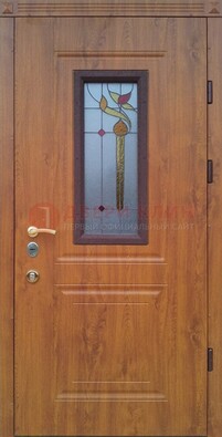 Железная дверь с МДФ и витражом ВЖ-24 в Ставрополе